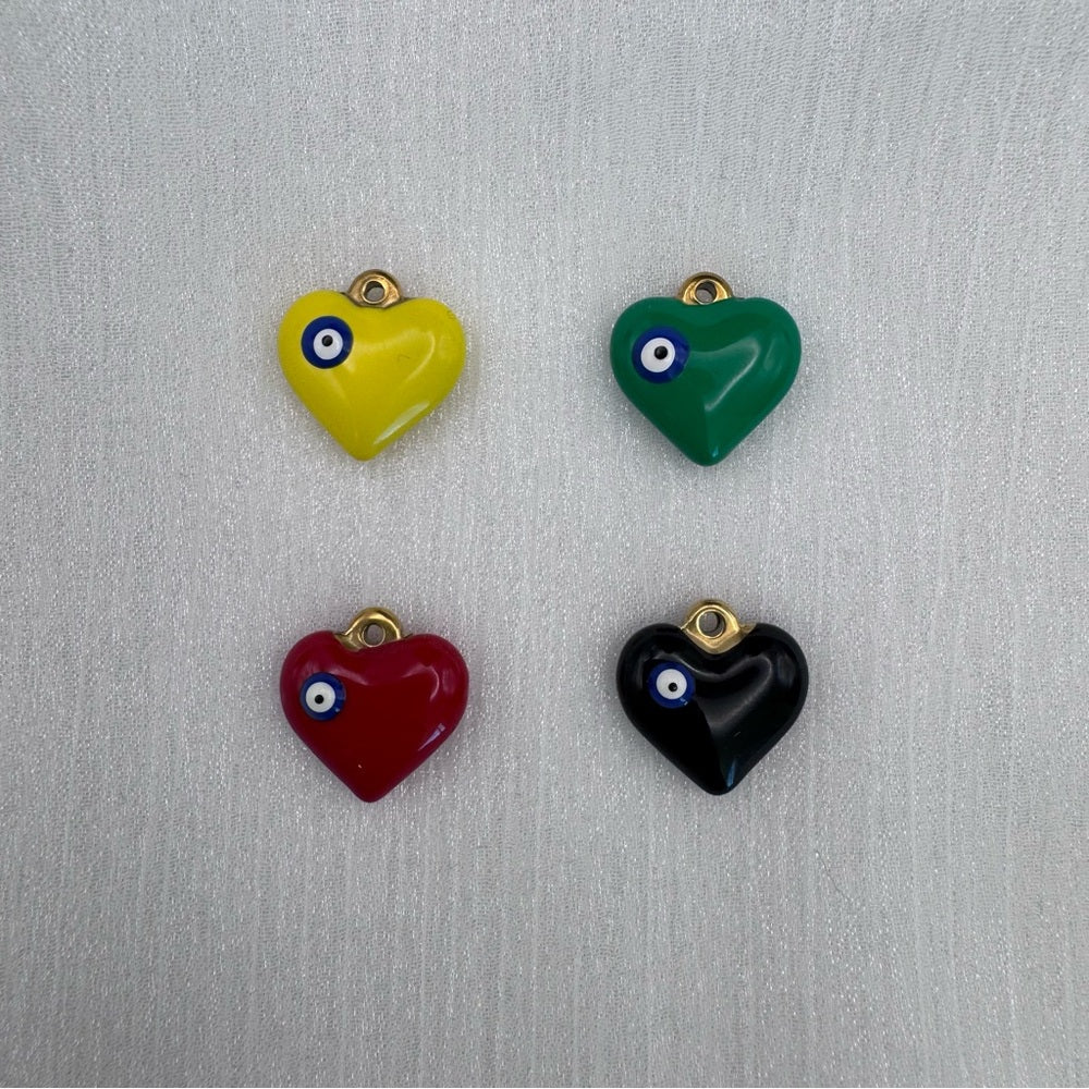 Evil Eye Heart Enamel Charm Gold Stainless Steel