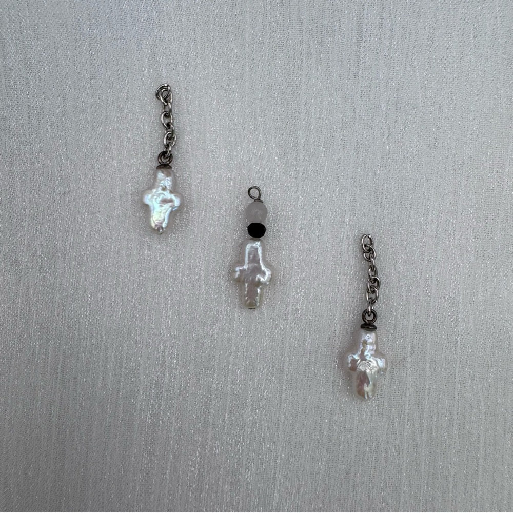 Freshwater Pearl Cross Charm Stainless Steel