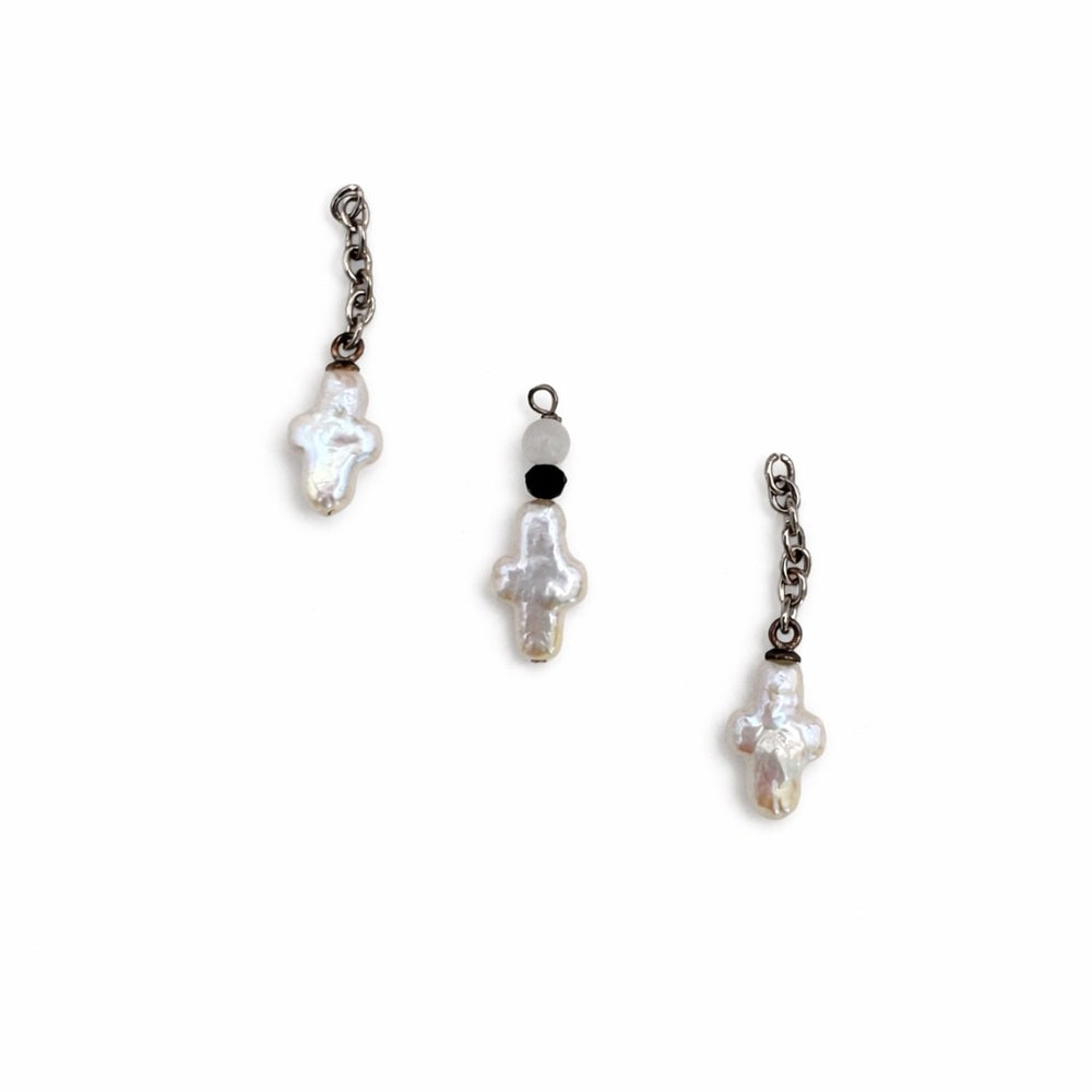 Freshwater Pearl Cross Charm Stainless Steel