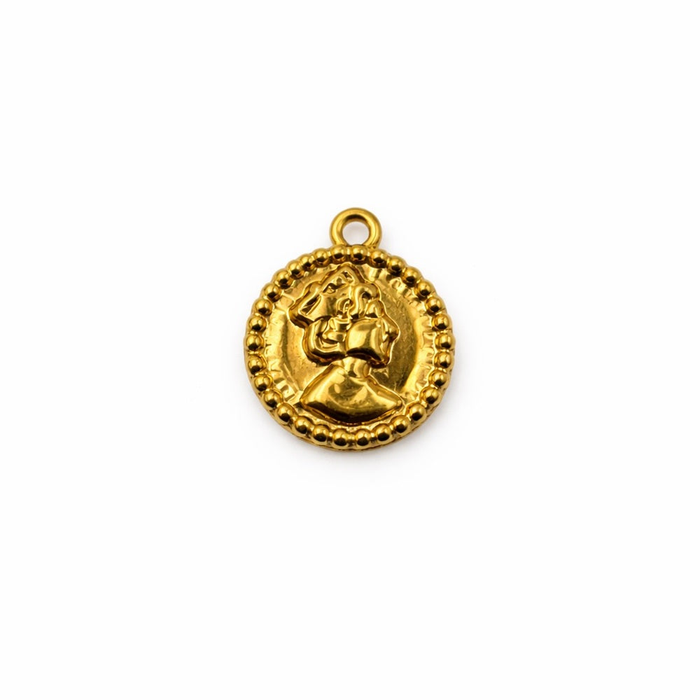 Queen Coin Charm Gold Stainless Steel