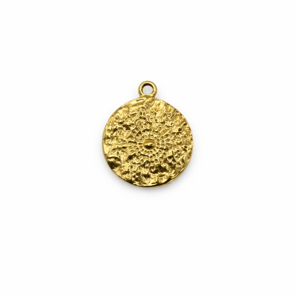 Printed Coin Charm Gold Stainless Steel