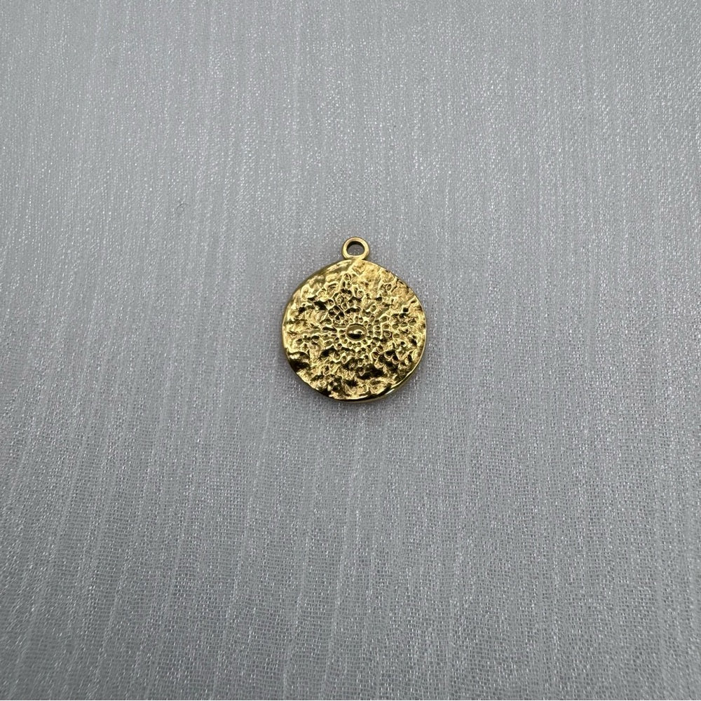 Printed Coin Charm Gold Stainless Steel