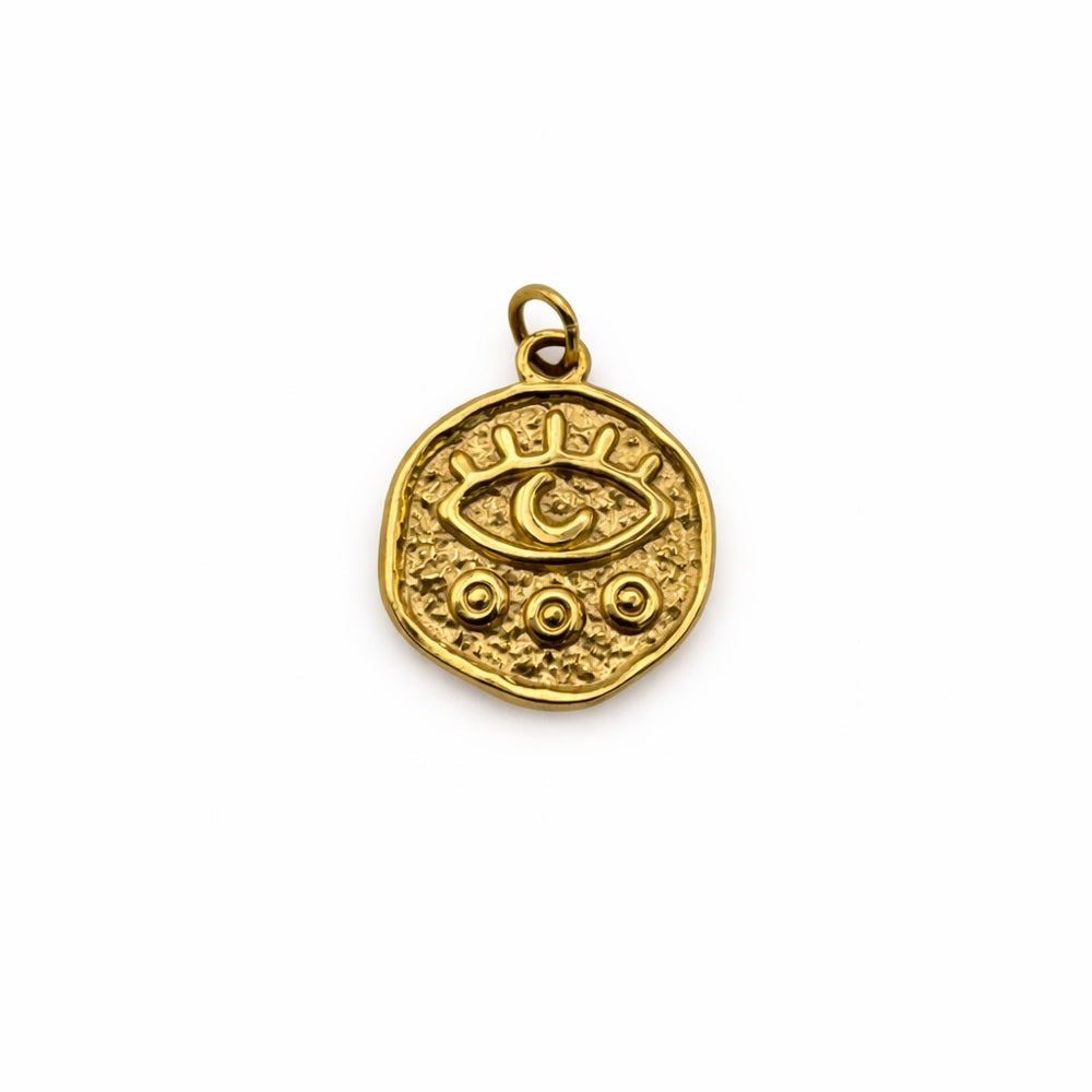 Eye Coin Charm Gold Stainless Steel