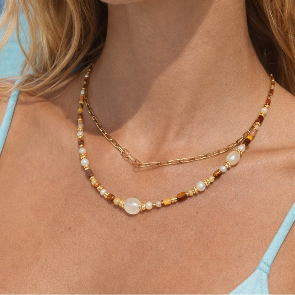 Mixed Gemstone and Freshwater Pearl Necklace Style #46