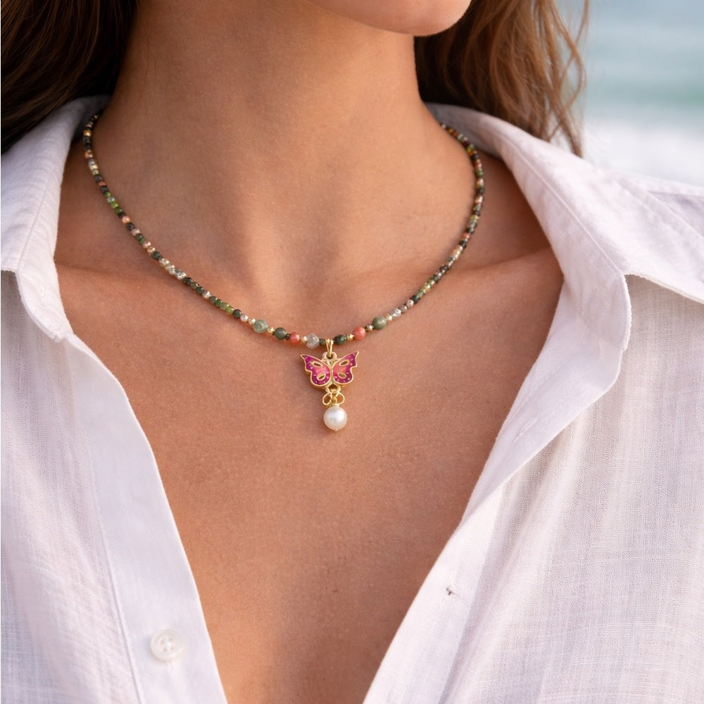 Indian Agate & Aventurine Adjustable Necklace