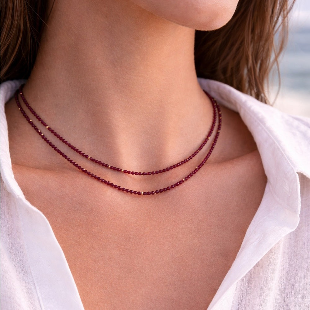 Purple Garnet Beaded Gemstone Magnetic Necklace