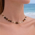 Tigers Eye & Clear Quartz Beaded Necklace Style #18