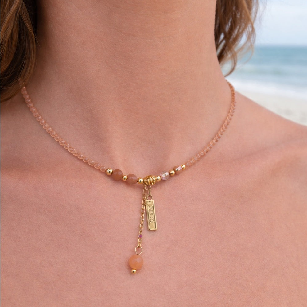 Sunstone and Peach Moonstone Adjustable Necklace