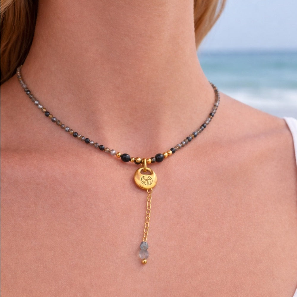 Clear Quartz and Black Tourmaline Adjustable Necklace