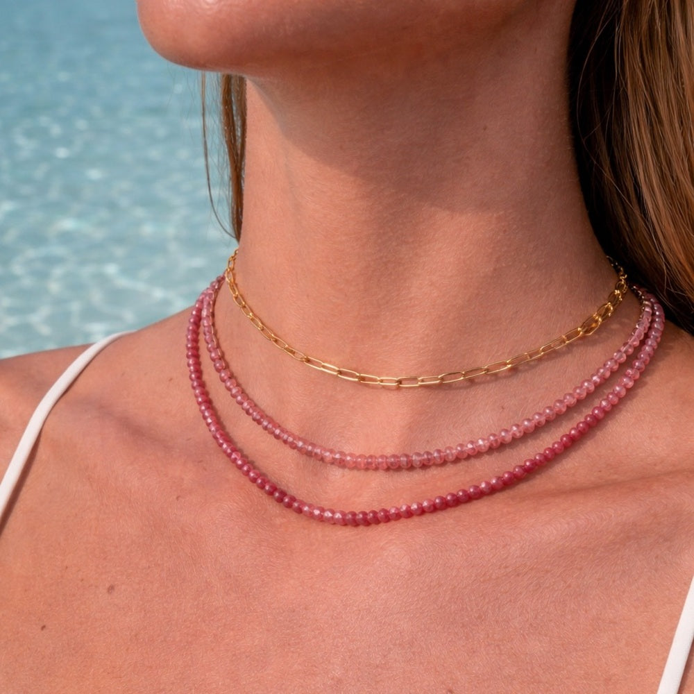 Rhodochrosite Beaded Gemstone Magnetic Necklace