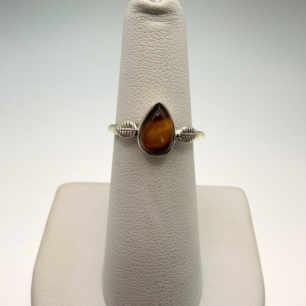 Tigers Eye Teardrop Leaf Ring
