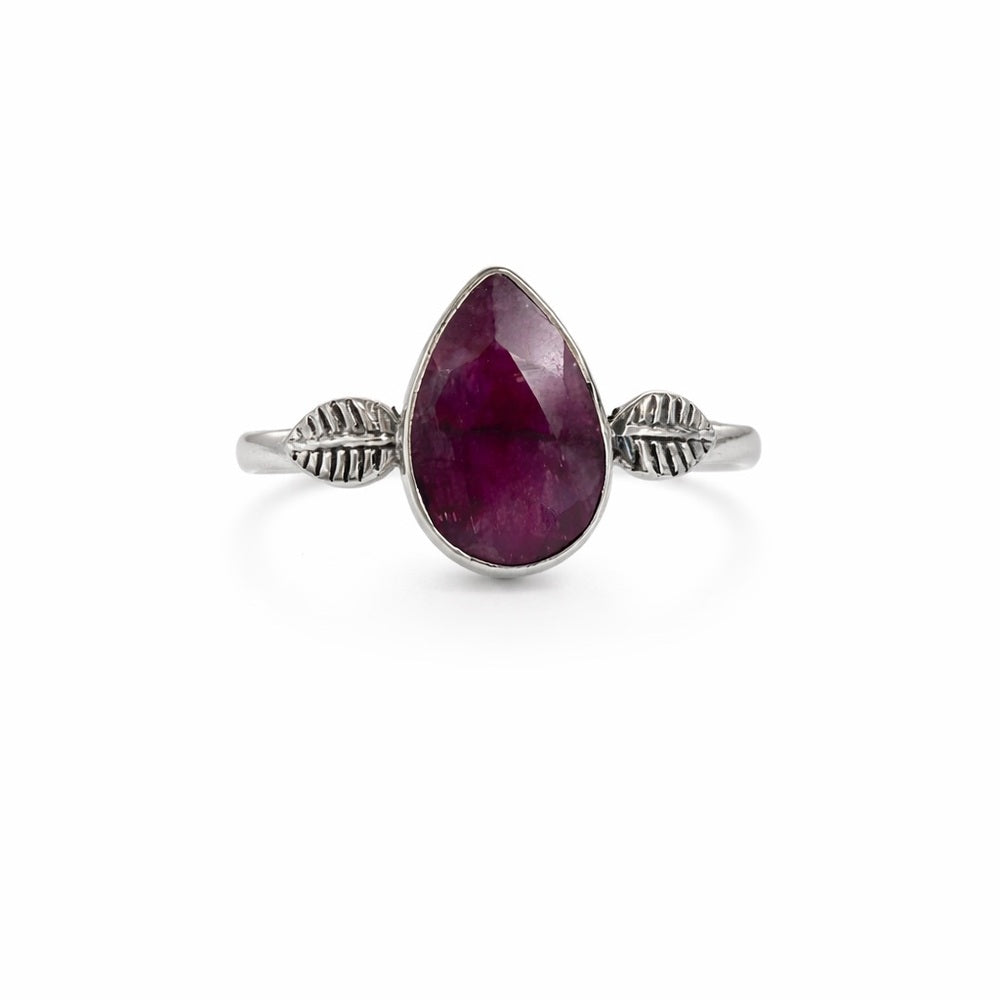 Ruby Teardrop Leaf Pinky Ring