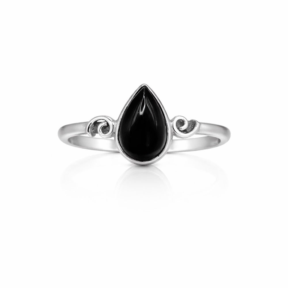 Black Onyx Teardrop Swirl Ring
