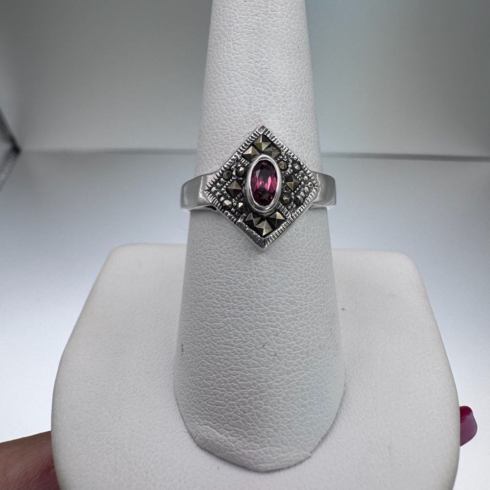Marcasite & Pink Crystal Ring
