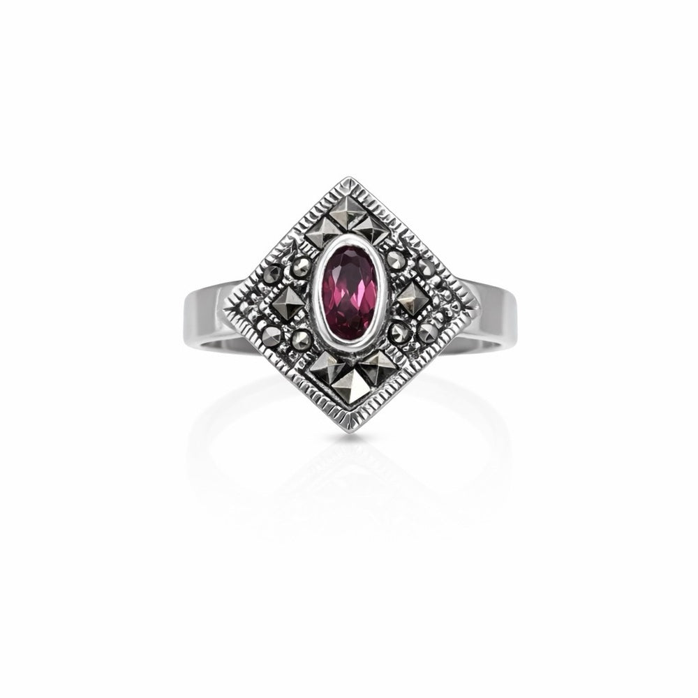 Marcasite & Pink Crystal Ring