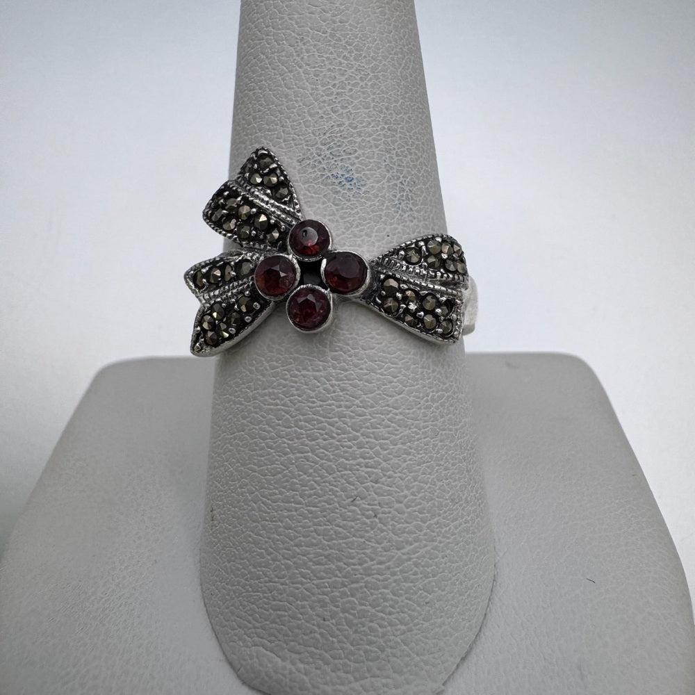 Garnet & Marcasite Ribbon Ring