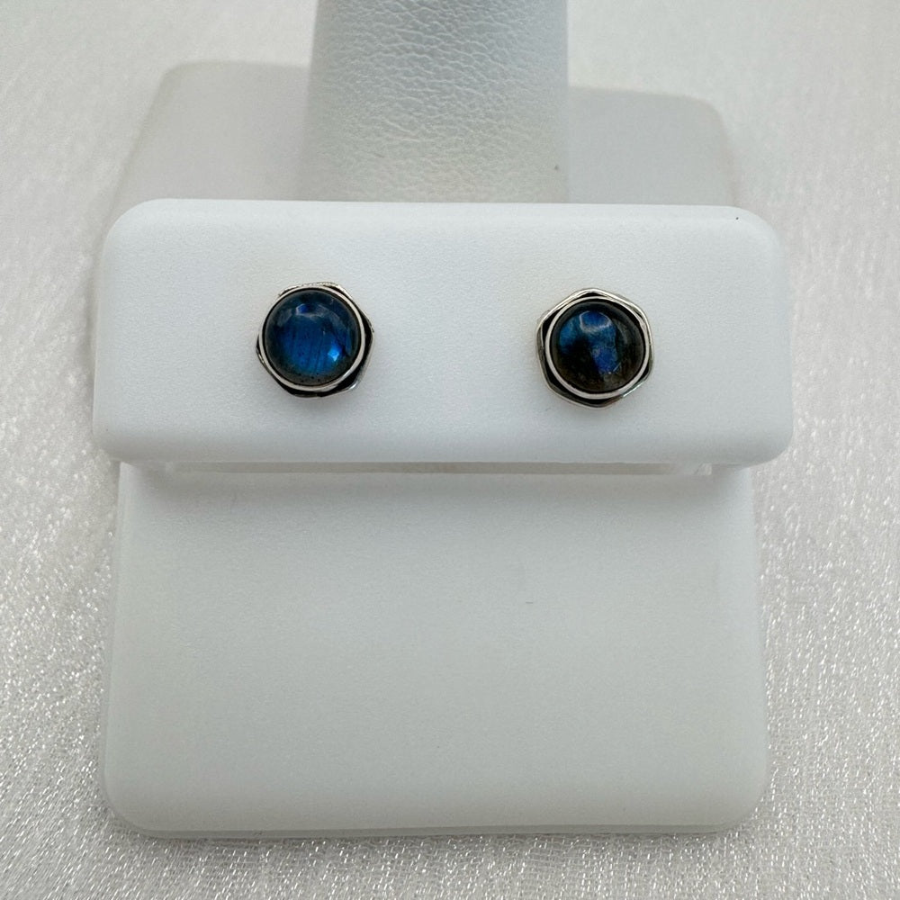 Labradorite Hexagon Stud Earrings