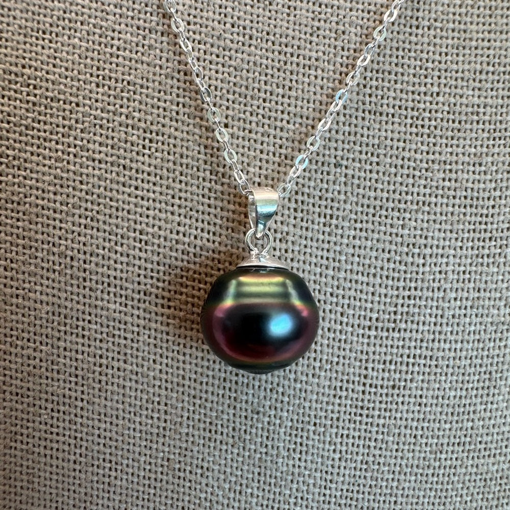 Sterling Silver Tahitian Semi Baroque Pearl Necklace (#12)