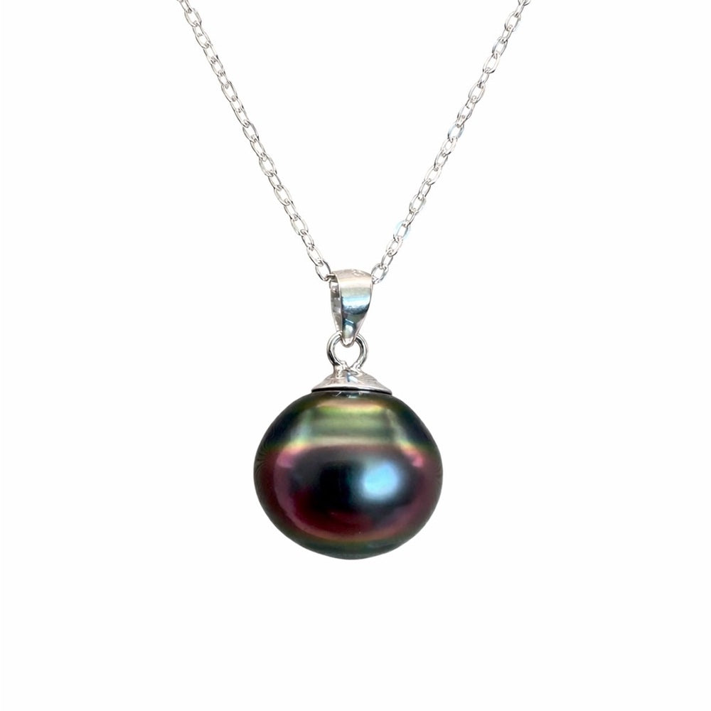 Sterling Silver Tahitian Semi Baroque Pearl Necklace (#12)