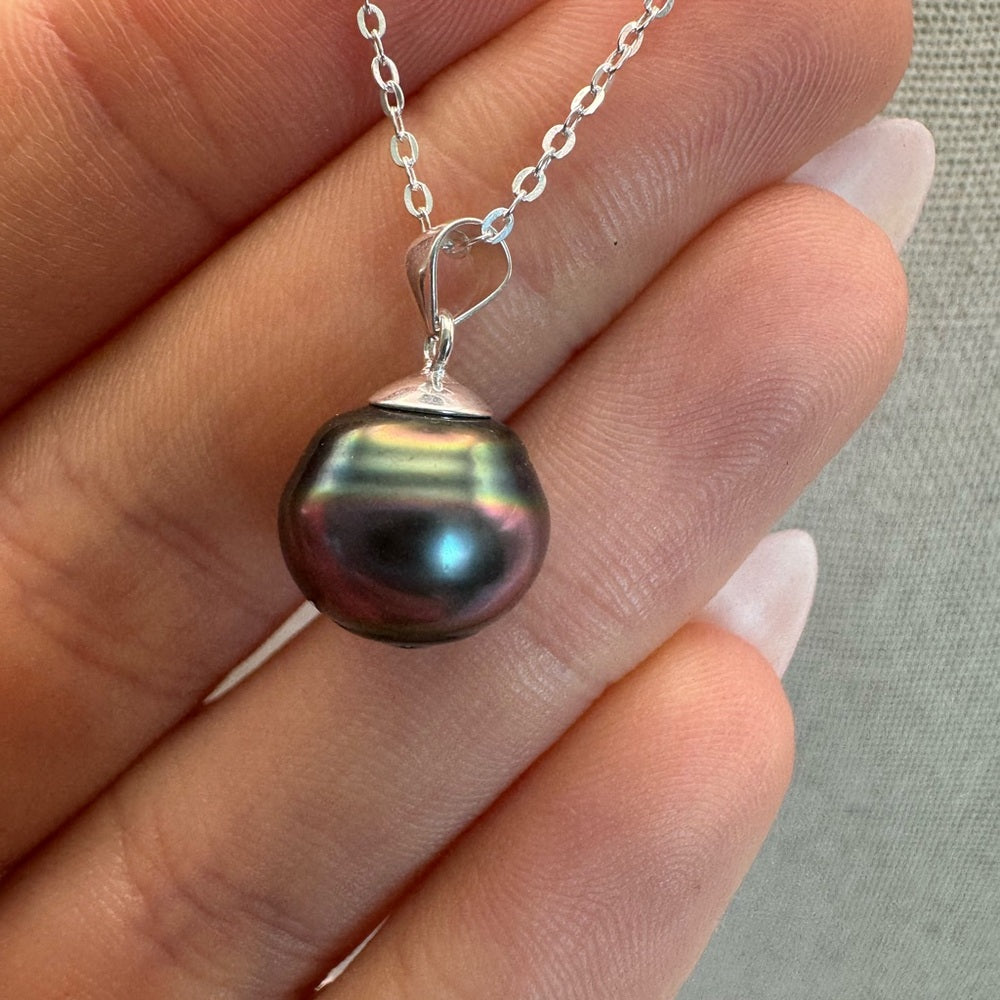 Sterling Silver Tahitian Semi Baroque Pearl Necklace (#12)