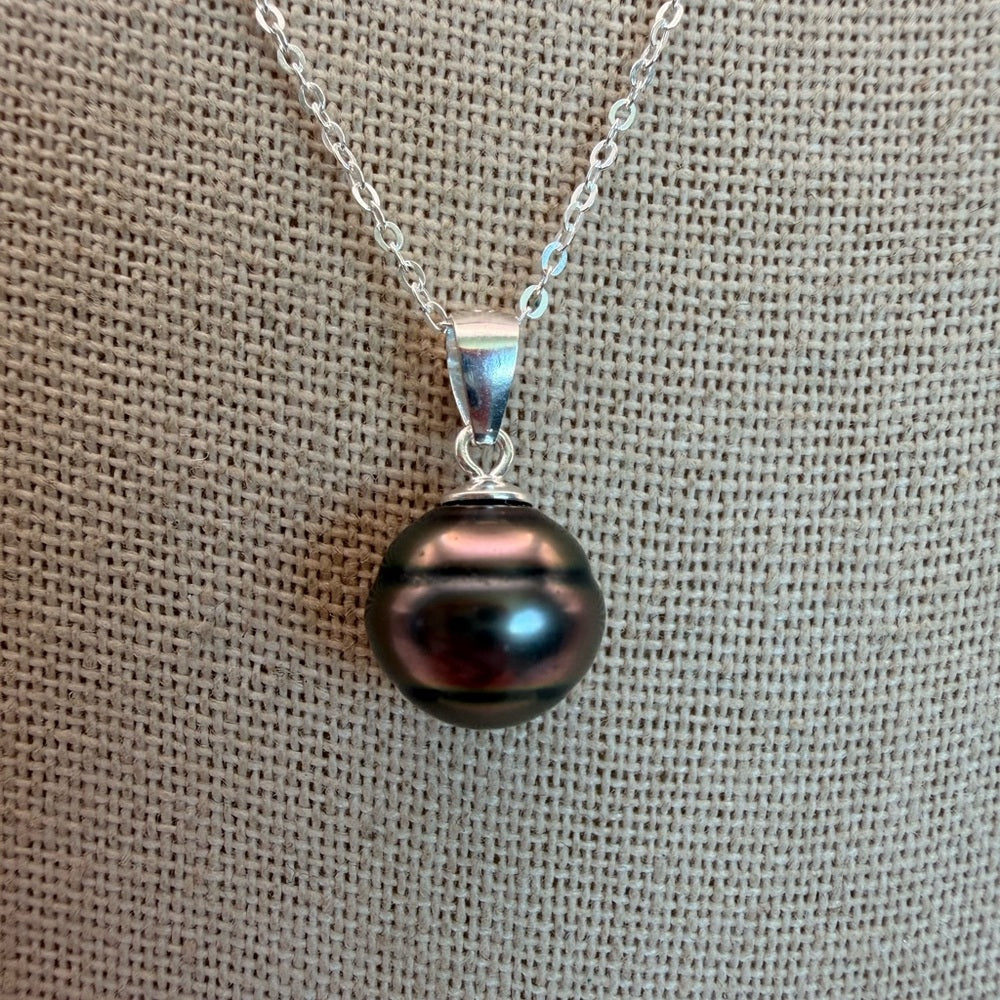 Sterling Silver Tahitian Semi Baroque Pearl Necklace (#14)