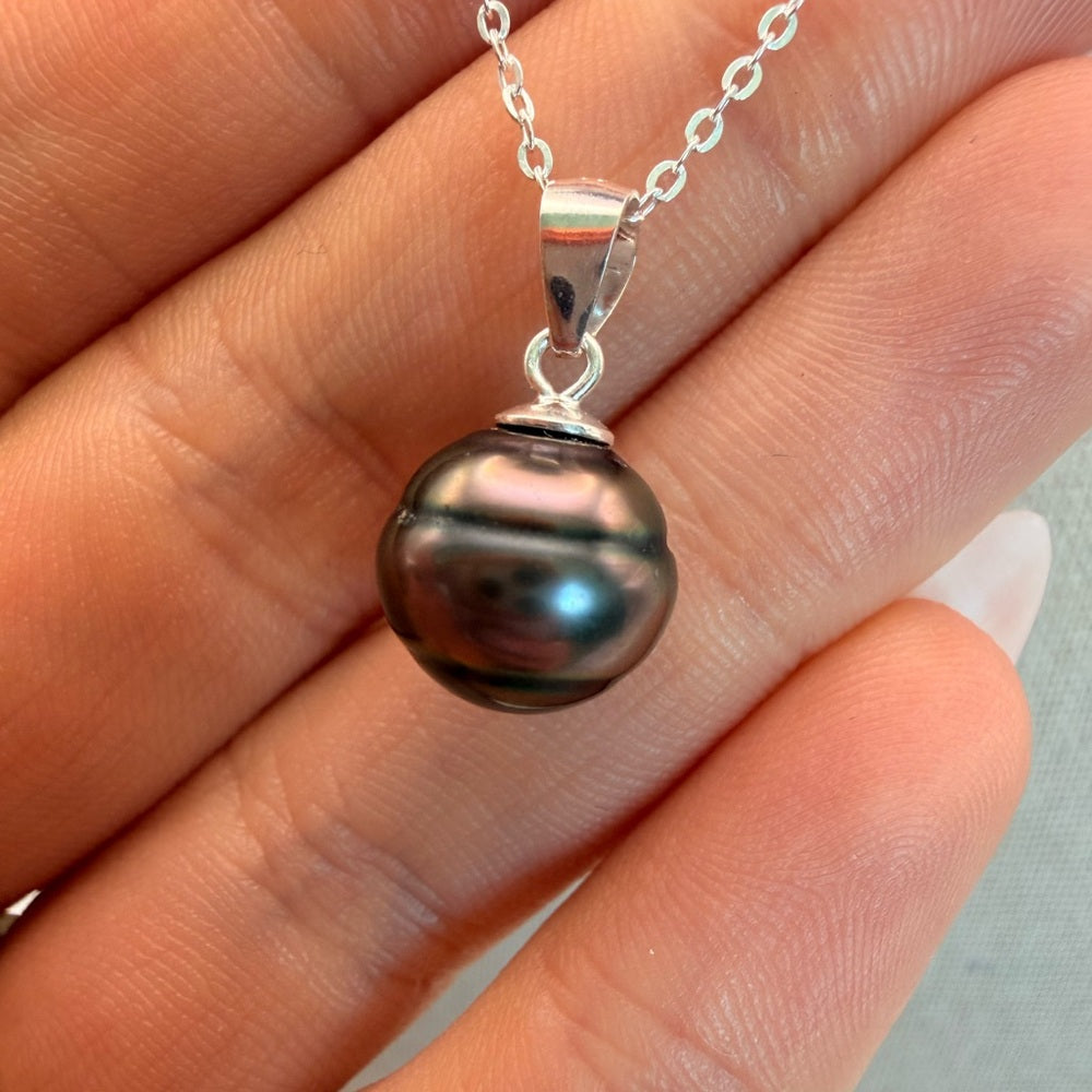 Sterling Silver Tahitian Semi Baroque Pearl Necklace (#14)