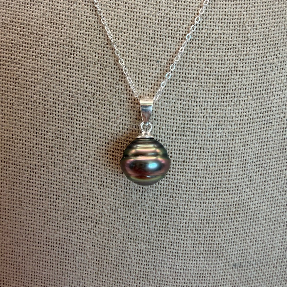 Sterling Silver Tahitian Semi Baroque Pearl Necklace (#16)