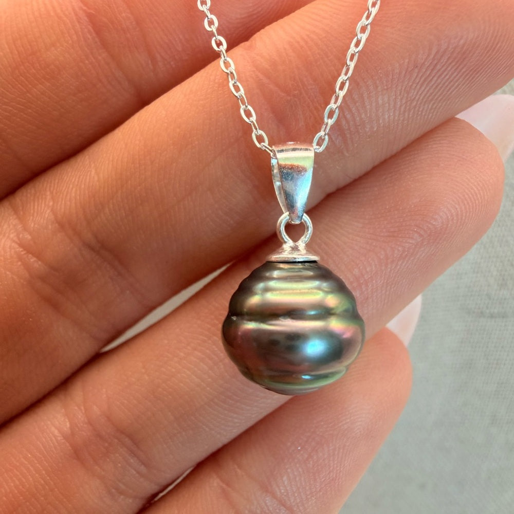 Sterling Silver Tahitian Semi Baroque Pearl Necklace (#16)