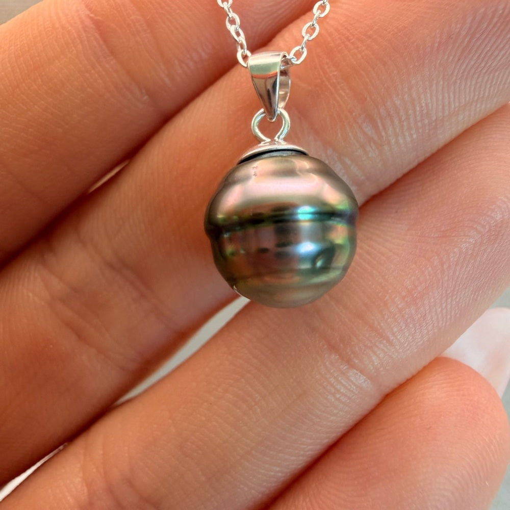 Sterling Silver Tahitian Semi Baroque Pearl Necklace (#19)