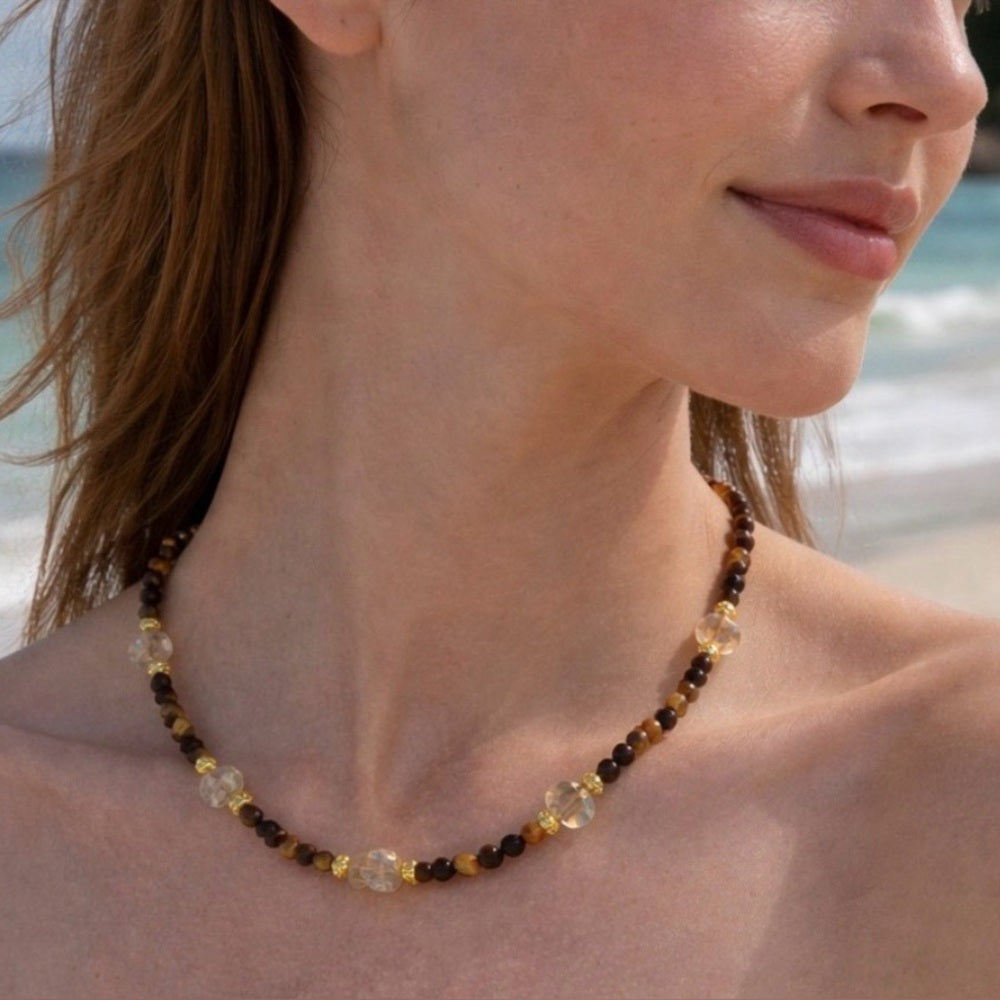 Tigers Eye and Mother of Pearl Beaded Necklace Style #15