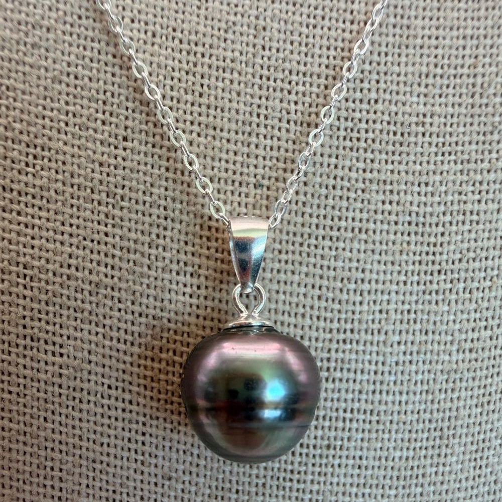 Sterling Silver Tahitian Semi Baroque Pearl Necklace (#27)