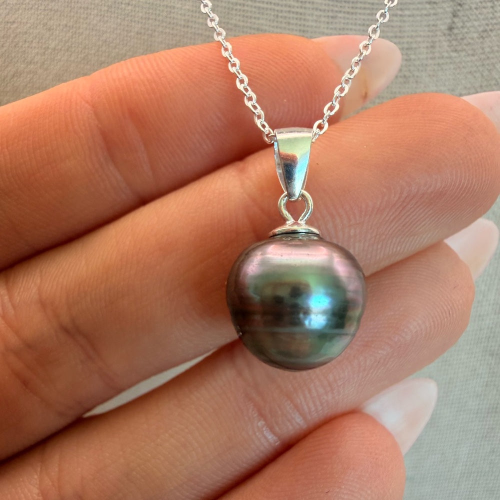 Sterling Silver Tahitian Semi Baroque Pearl Necklace (#27)