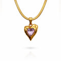 Stainless Steel Heart Pink Topaz Pendant