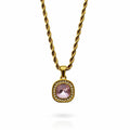 Stainless Steel Square Pink Topaz Pendant