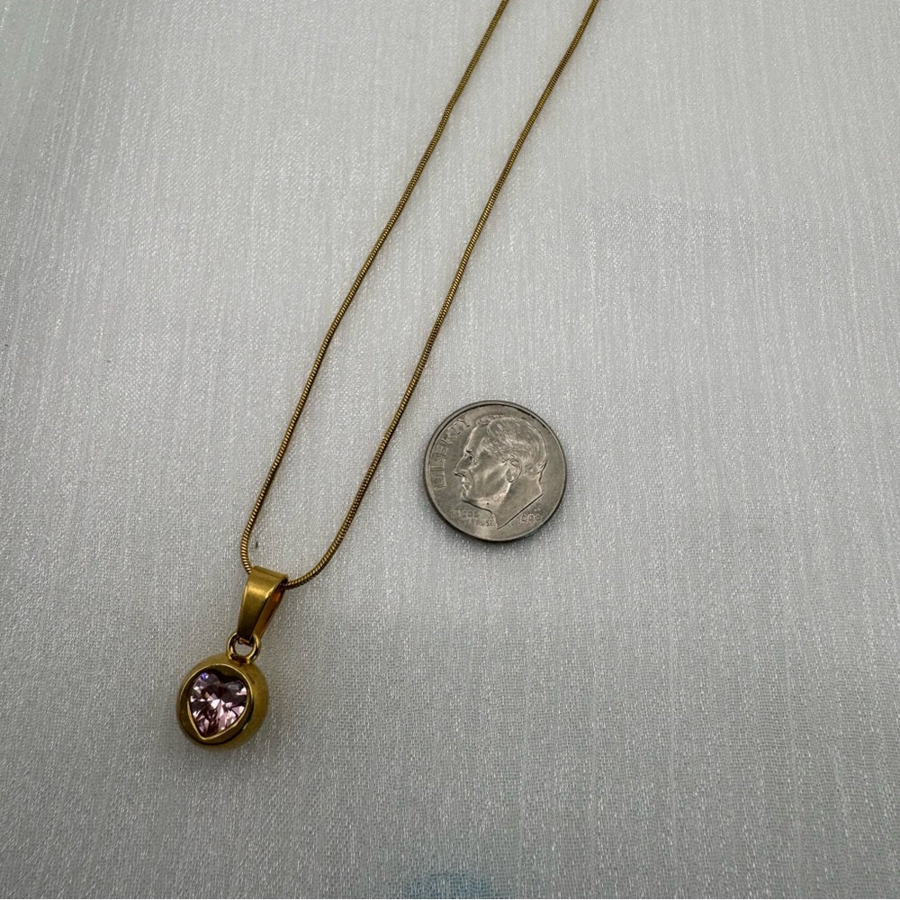 Stainless Steel Ball Heart Pink Topaz Pendant