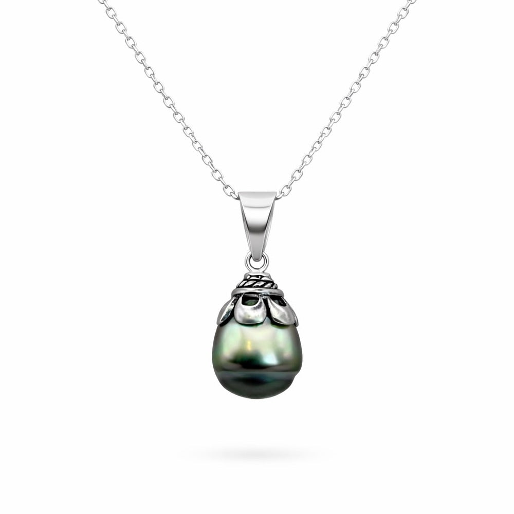 Sterling Silver Tahitian Semi Baroque Pearl Necklace (#34)