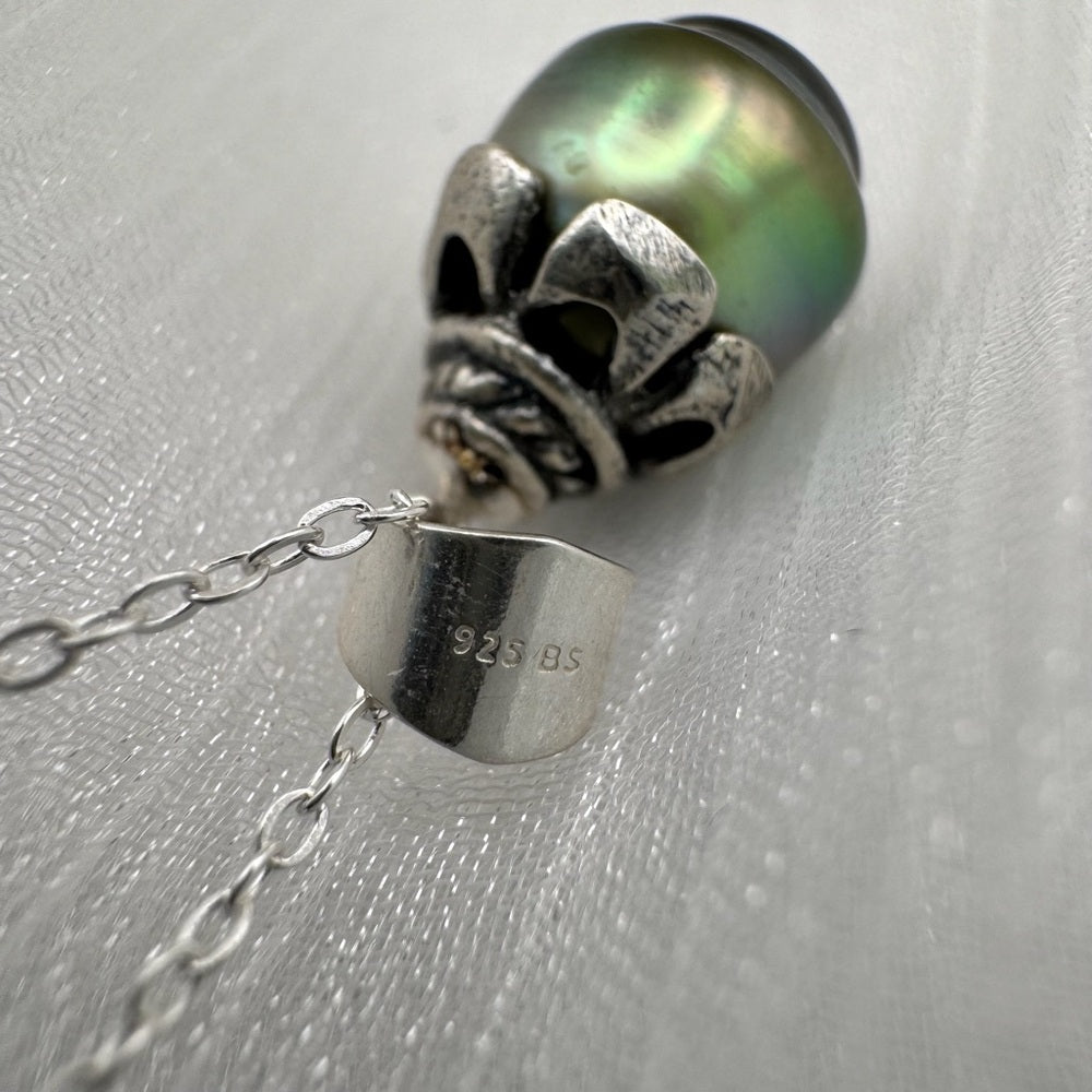 Sterling Silver Tahitian Semi Baroque Pearl Necklace (#34)