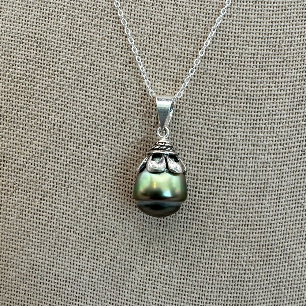 Sterling Silver Tahitian Semi Baroque Pearl Necklace (#34)