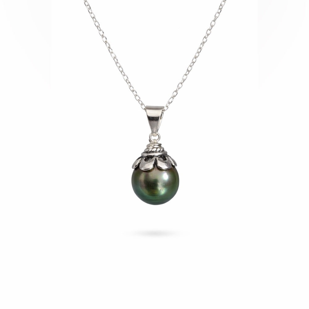 Sterling Silver Tahitian Semi Baroque Pearl Necklace (#36)
