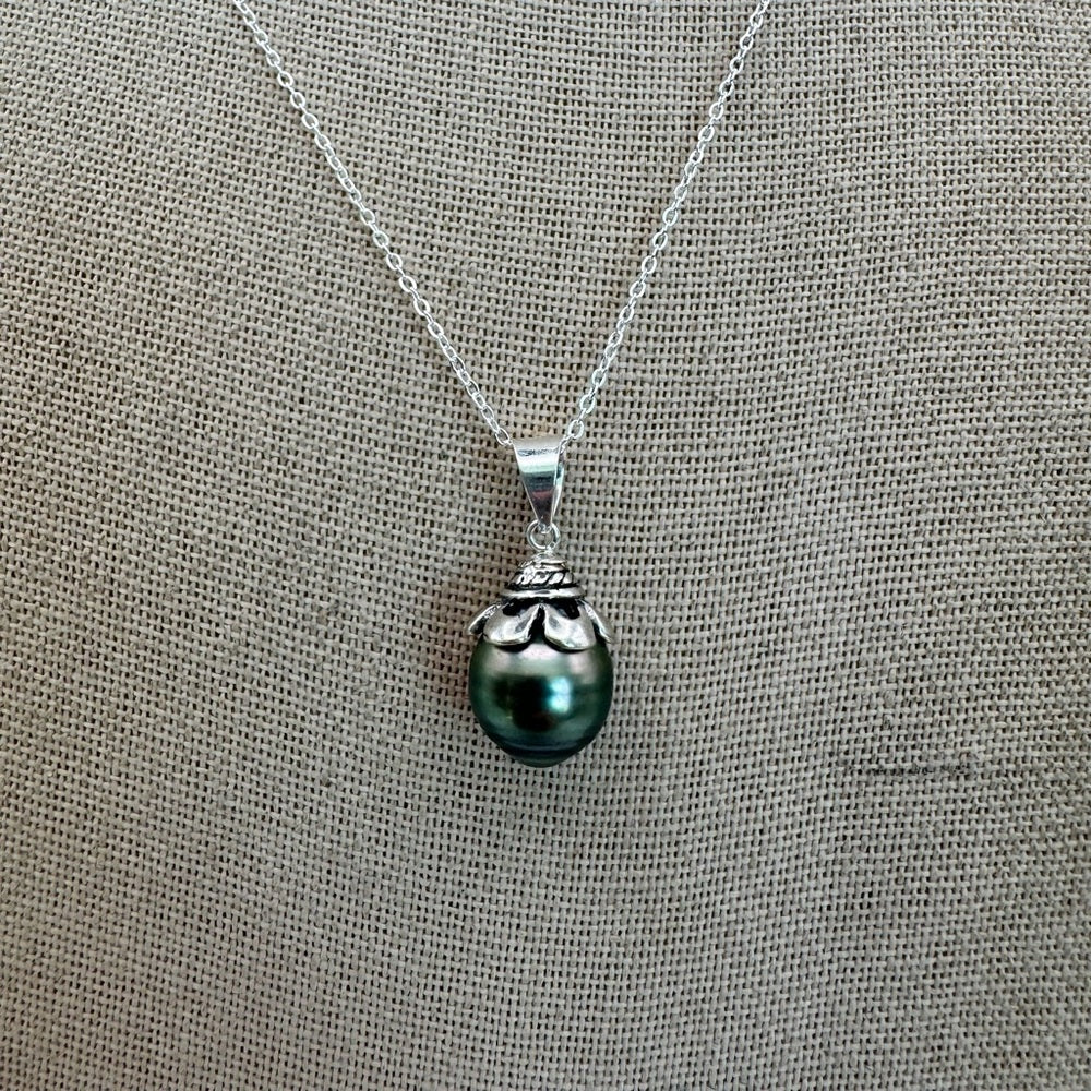 Sterling Silver Tahitian Semi Baroque Pearl Necklace (#36)