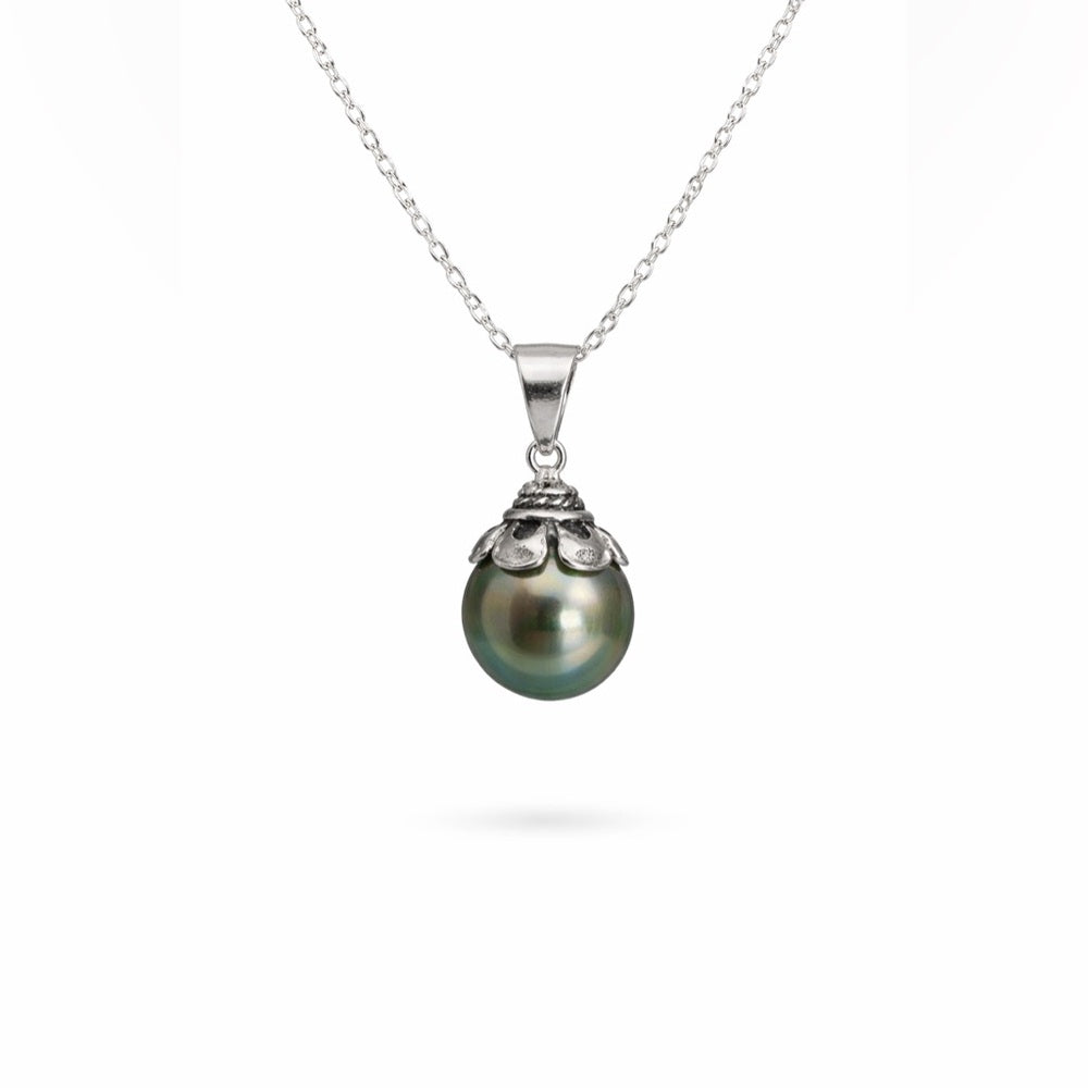 Sterling Silver Tahitian Semi Baroque Pearl Necklace (#38)