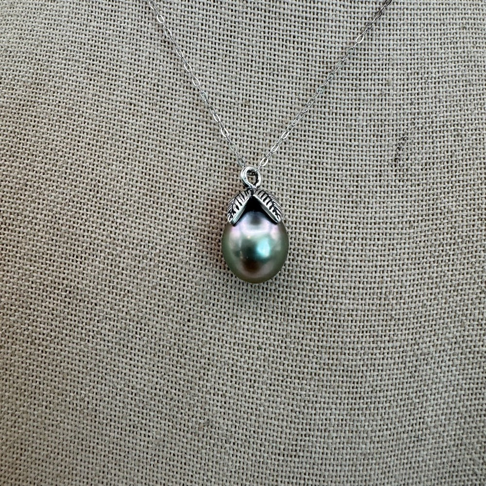 Sterling Silver Tahitian Semi Baroque Pearl Necklace (#42)