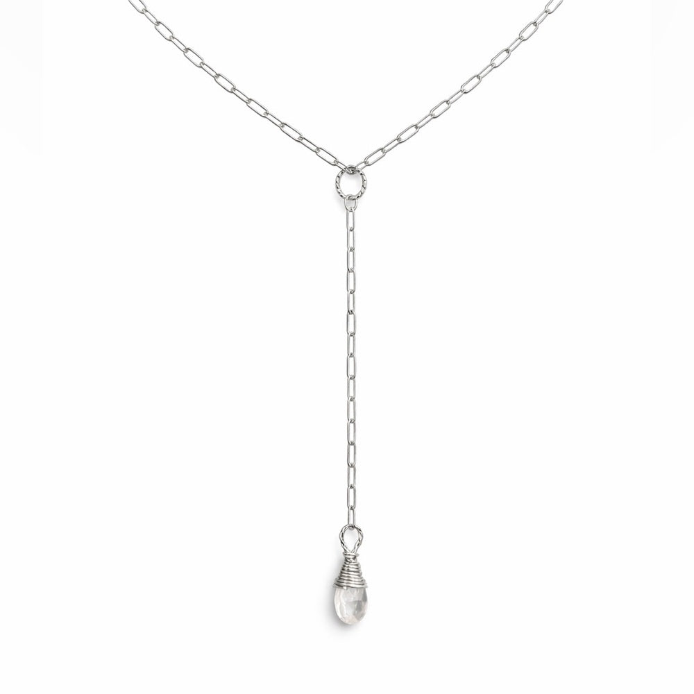 Rose Quartz Paperclip Lariat Necklace (L5509)