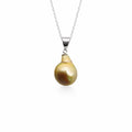 Sterling Silver Tahitian Semi Baroque Golden Pearl Necklace (#30)