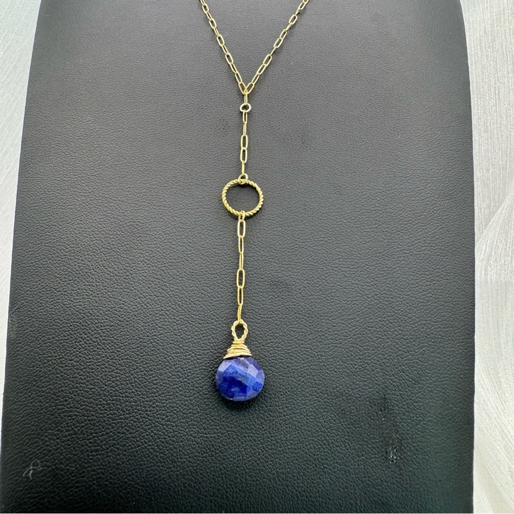 Sapphire Paperclip Lariat Necklace (L2412)