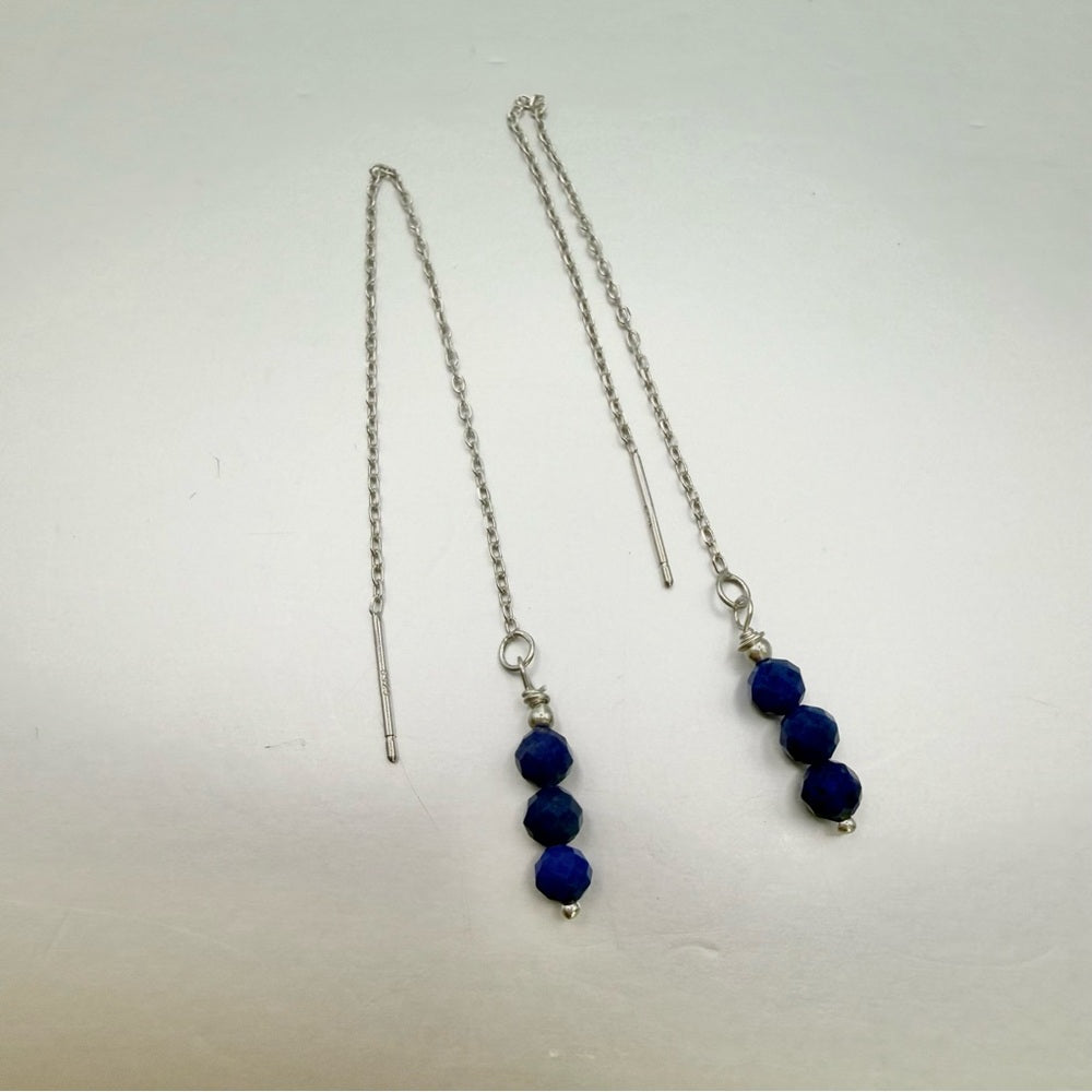 Lapis Bead Threader Earrings (TH11207)
