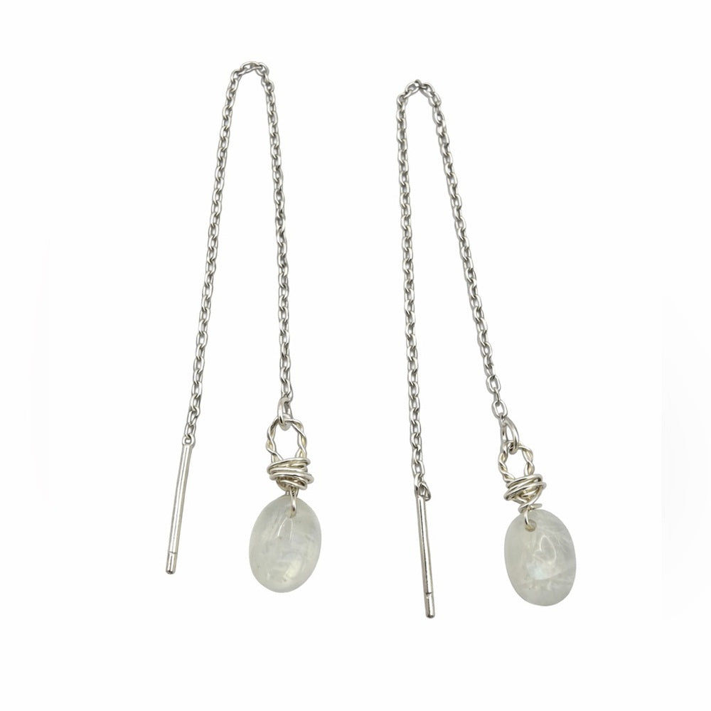 Moonstone Cabochon Oval Threader Earrings (TH11770)