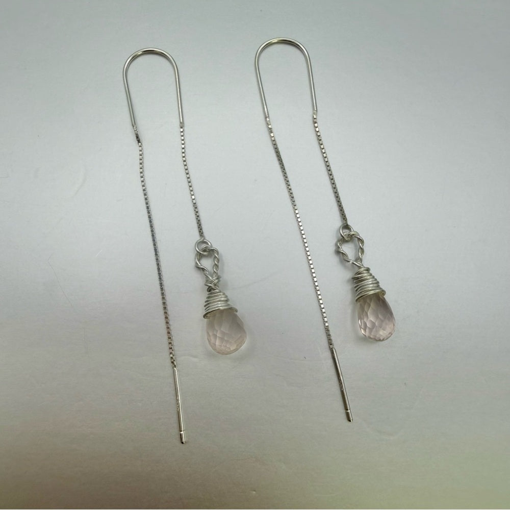 Rose Quartz Threader Earrings (TH3056)