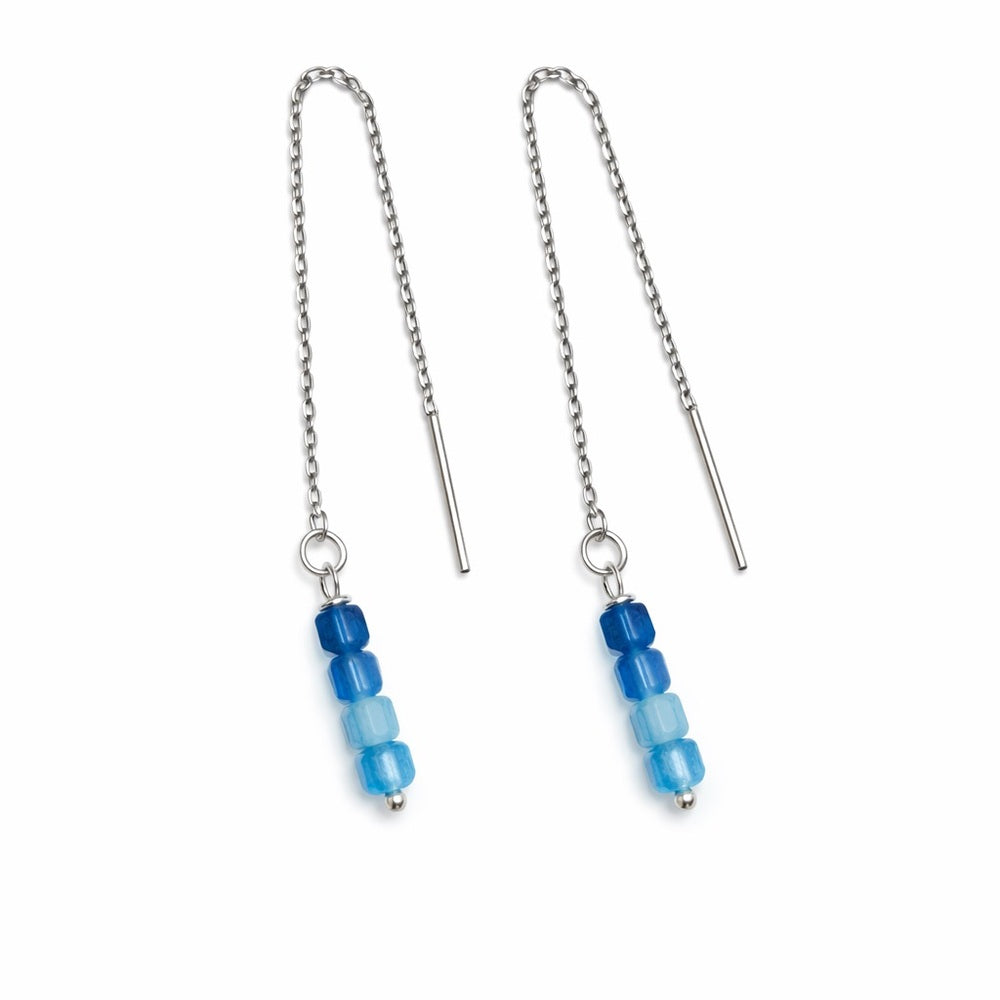 Aquamarine Bead Threader Earrings (TH1177)