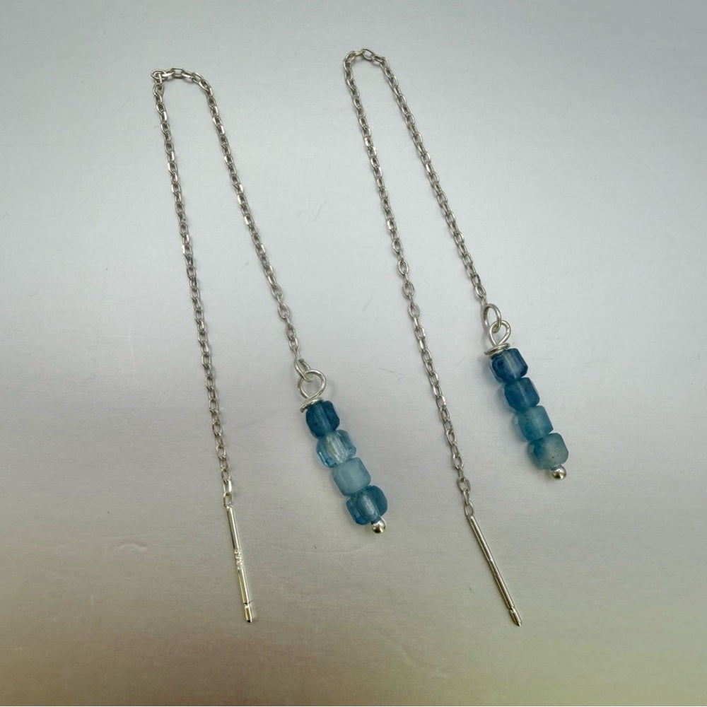 Aquamarine Bead Threader Earrings (TH1177)